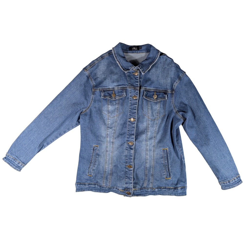 Agnes Orinda Denim Trucker Jacket Womens 1X Blue Medium Wash Stretch Jean Coat